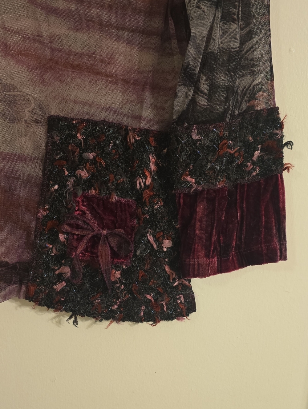 Y2K Gothic Purple Long Sleeve Sheer Floral Mesh  Patchwork Top Size M/ US 8-10 - Picture 12 of 17